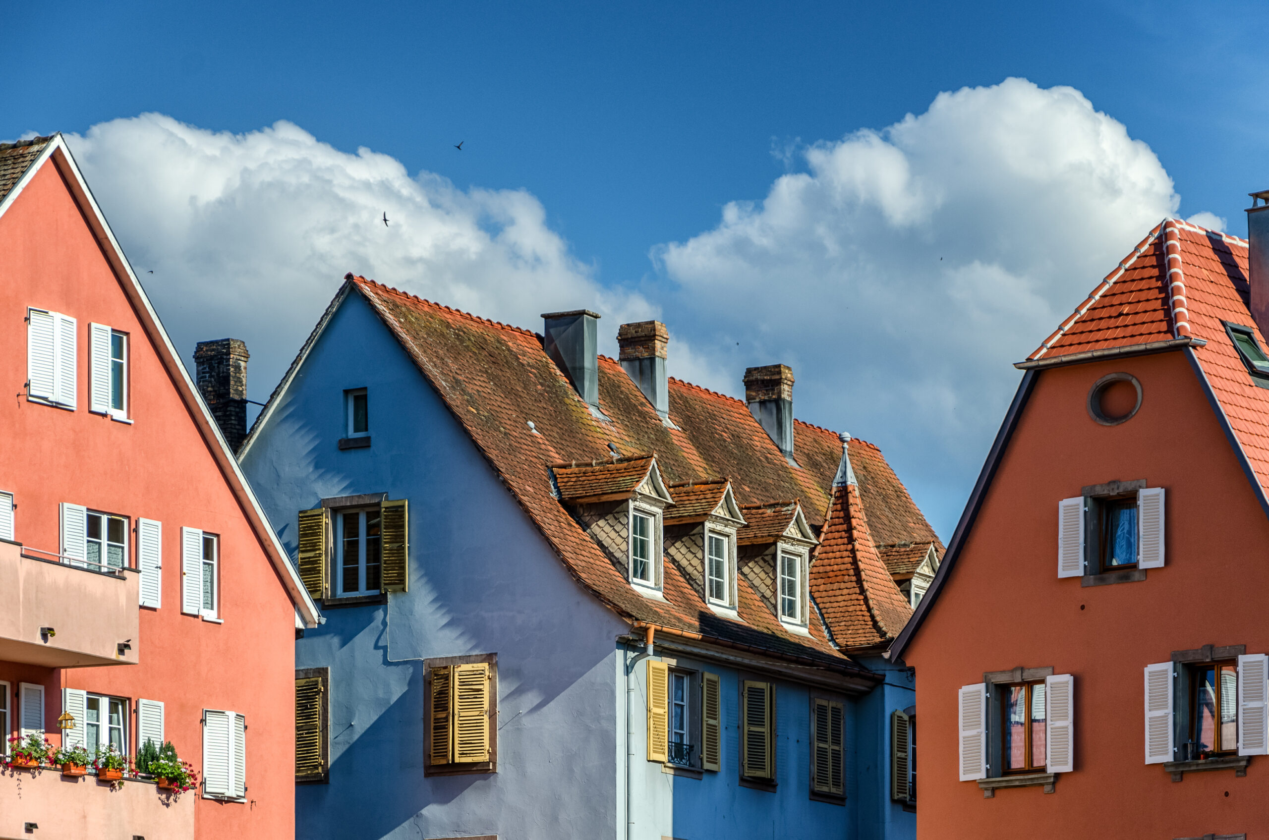 alsatian houses on the street of munster, france